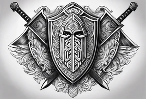 Valhalla shield sword axe Valknut fire armour tattoo idea