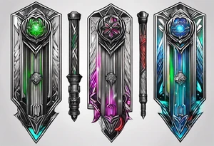 3 Jedi lightsabers with the birth month color for May, July, January tattoo idea