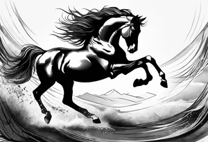 Mustang horse running along blood stomping tattoo idea