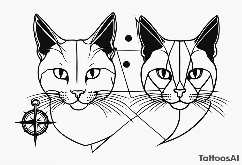 Matching cats with an anchor and a compass tattoo idea
