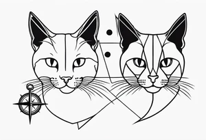 Matching cats with an anchor and a compass tattoo idea