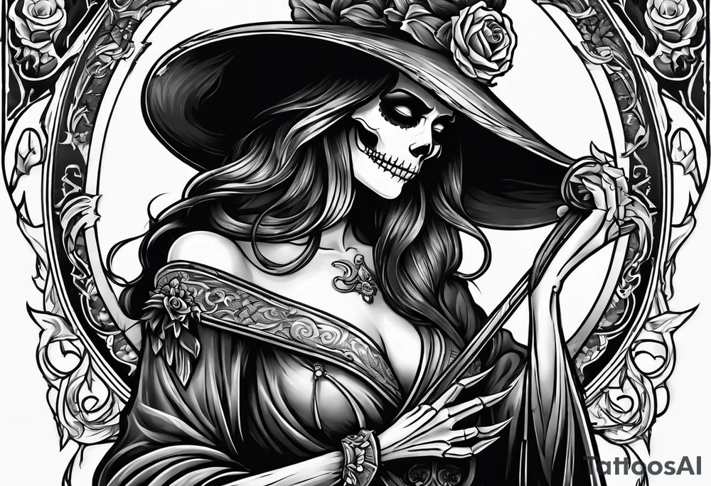 lady skeleton grim reaper satan tattoo idea