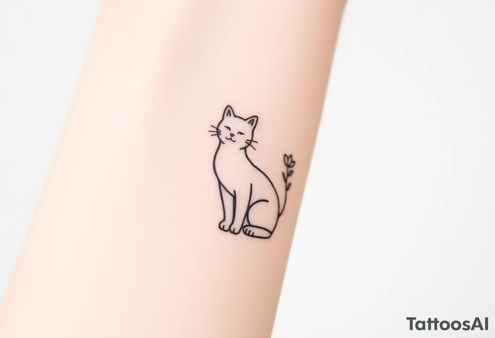 Line tattoo of a cat figure, dies not have to be complete  combining into a flower stem with a cute flower tattoo idea
