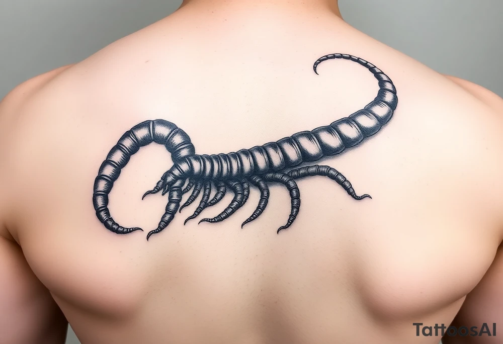 long centipede,heavy black segmented bodies, whip-like legs, and that coiled, almost calligraphic flow tattoo idea