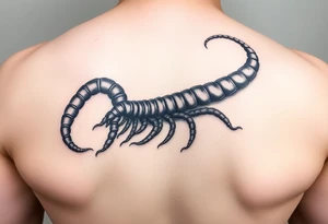long centipede,heavy black segmented bodies, whip-like legs, and that coiled, almost calligraphic flow tattoo idea