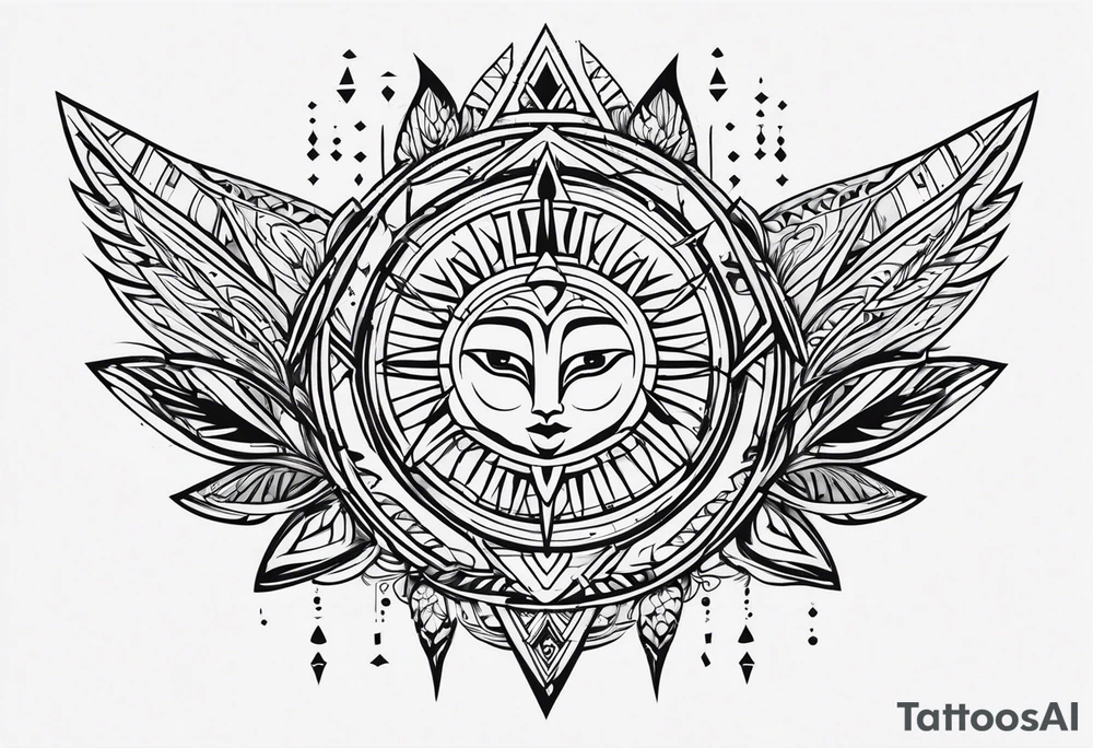 Simple but interesting vertical line work with tribal elements tattoo idea