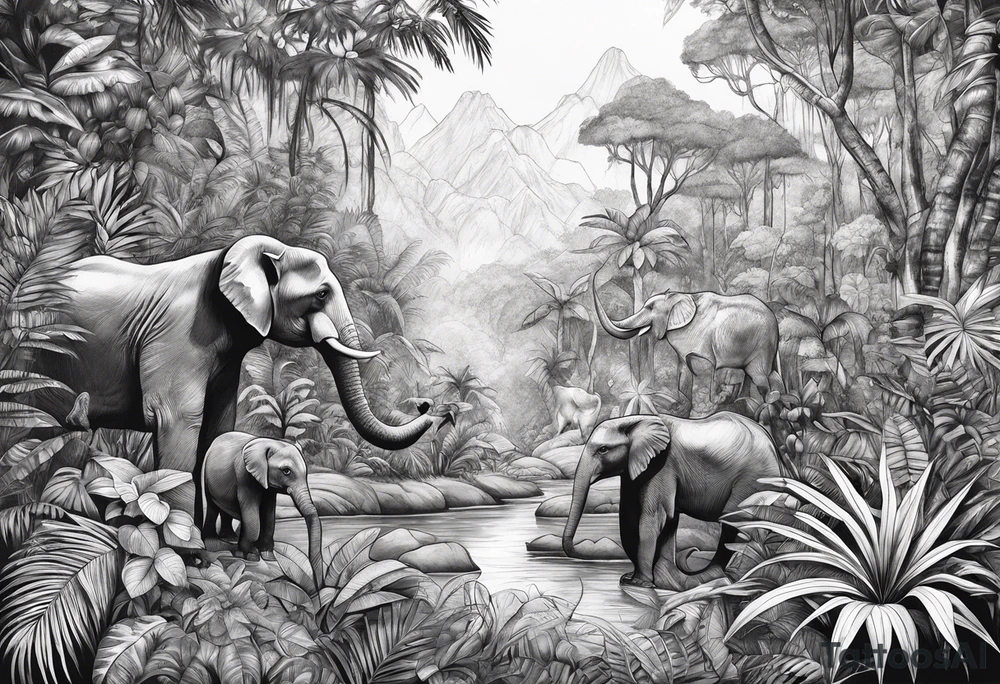 Jungle rainforest with animals canvas tattoo idea