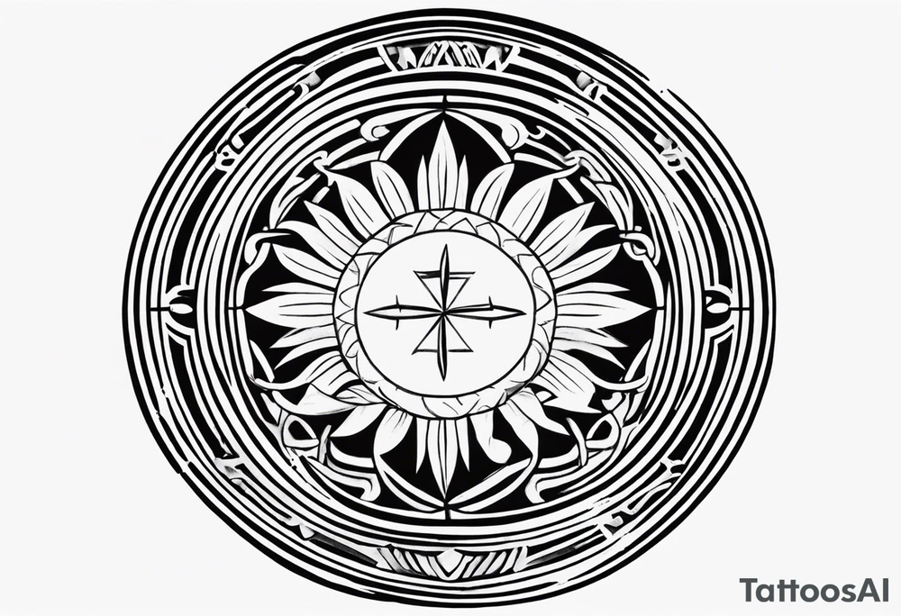 Filipino sun, Filipino Polynesian style, surname Reyes Espina, not vulgar, family crest round shape that looks good on a wrist or bicep, not traditional American tribal, family, love tattoo idea