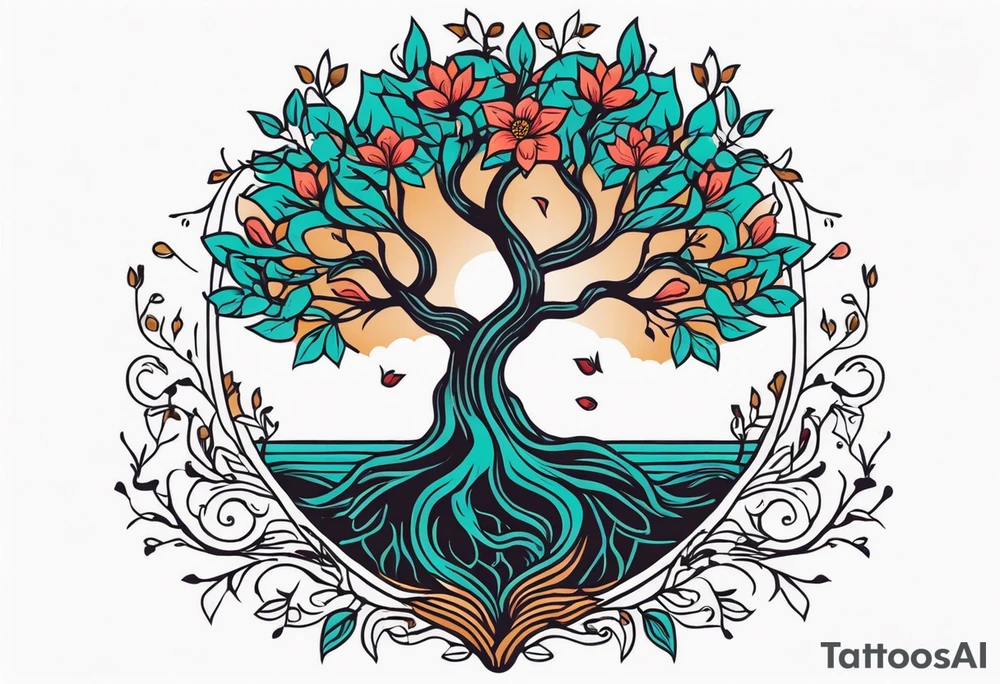 tree with roots

old school vintage simple traditional design with vintage flowers surrounding
bold color simple tattoo idea