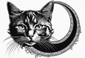 Photo realistic black cat head only facing forward add crescent moon to the left of the cat tattoo idea