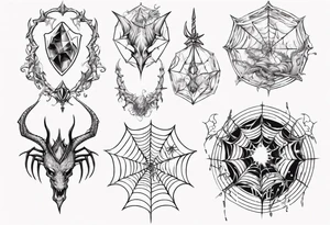 Dragon spiral spiderweb shattered chalices jewels, unicorn horn and a spider tattoo idea