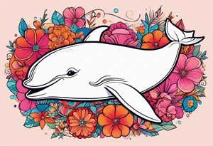 Small whale, hummingbird, face, flowers, bold color, collage, pink, orange, red, hot air balloon tattoo idea