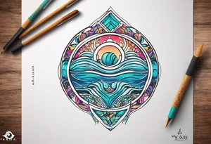 a a simple easily drawn logo for a bikini brand called Yaraí. Simple logo and unique design symbolizing the meaning "lively waters" . Spiral included in the logo tattoo idea