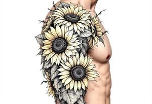 vintage bouquet of sunflowers with morning dew tattoo idea