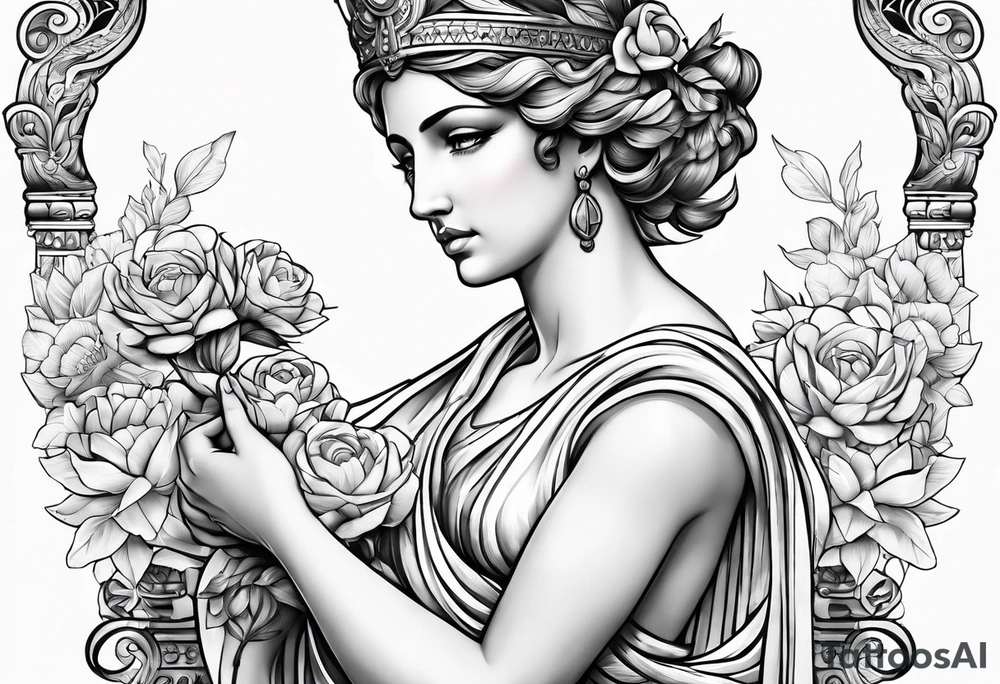 Greek Goddess Themis with flowers tattoo idea