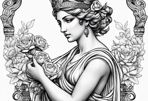 Greek Goddess Themis with flowers tattoo idea