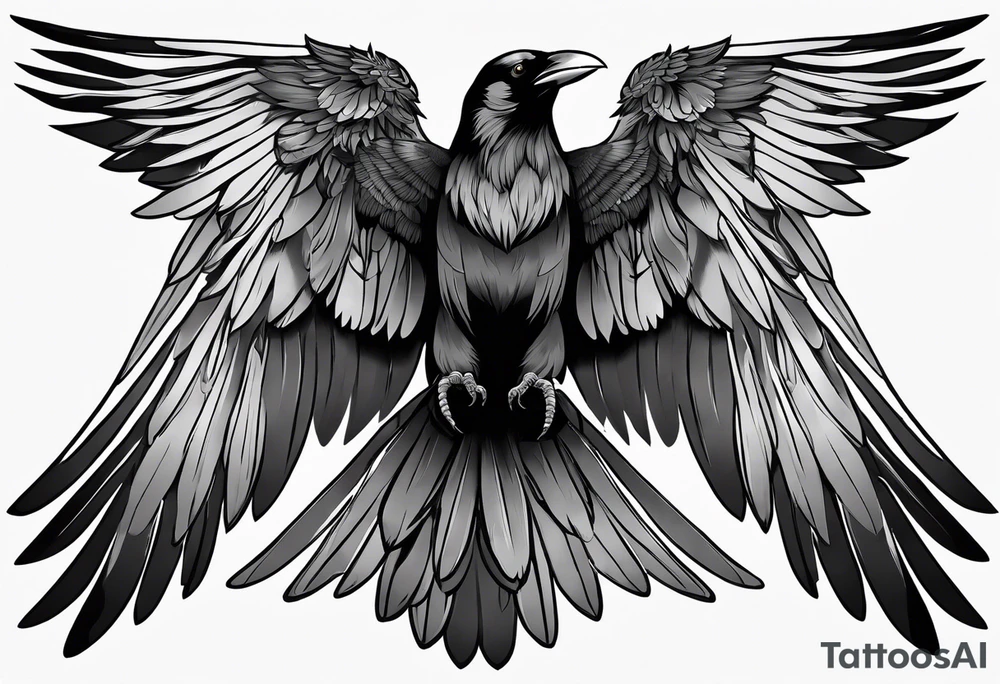 crow with open wings, only line drawing, symmetrical, without background, tattoo idea crow with open wings, only line drawing, symmetrical, without background, tattoo idea