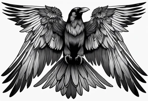 crow with open wings, only line drawing, symmetrical, without background, tattoo idea