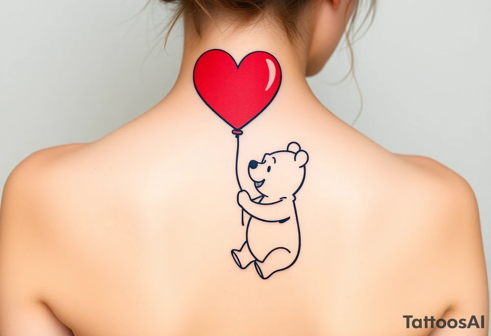 Winnie the pooh with a huge 
heart balloon stencil tattoo idea