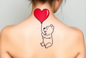 Winnie the pooh with a huge 
heart balloon stencil tattoo idea