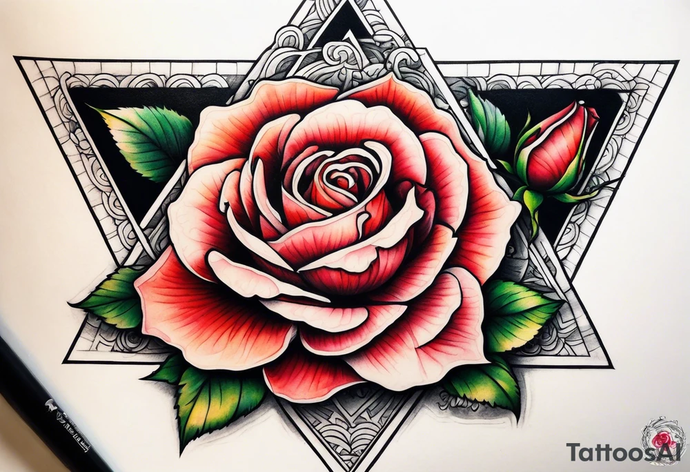 A rose tattoo around a triangle tattoo idea
