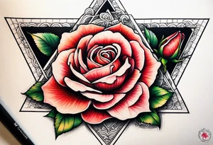 A rose tattoo around a triangle tattoo idea