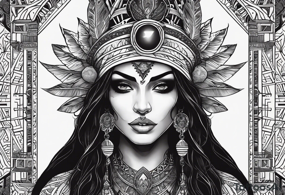 black kali, goddess pirate, alien, pachamama, valkrye, warrior, skull, lotus azul, wing, eagle, zenza resonance, stars, 5D, anahata chakra tattoo idea