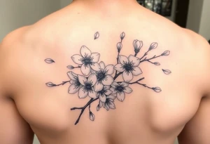 delicate cherry blossoms swirling in spring breeze with petals tattoo idea
