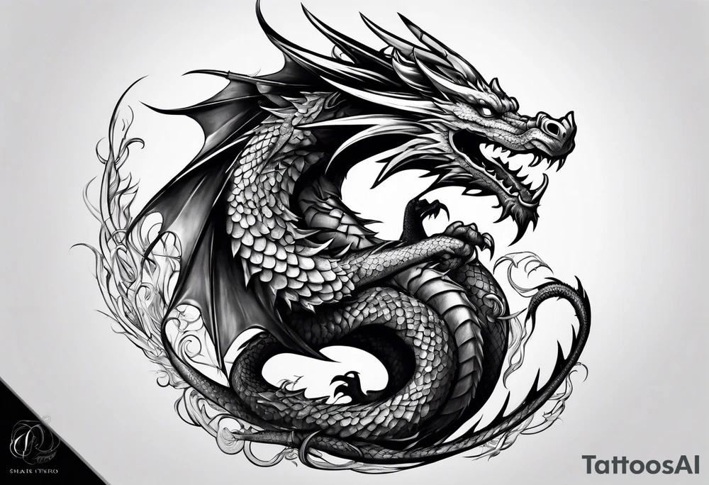 Dragon wrapped around sword tattoo idea