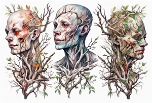 a pale man made out of tree branches tattoo idea