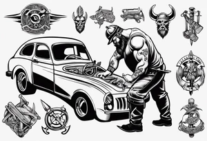 Viking mechanic fixing a car tattoo idea