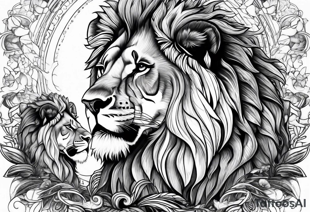 Powerful lion, 3 cubs tattoo idea