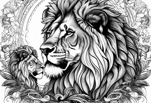 Powerful lion, 3 cubs tattoo idea
