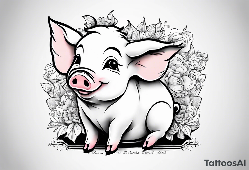 cute piglet.
with text: "friends not food" tattoo idea