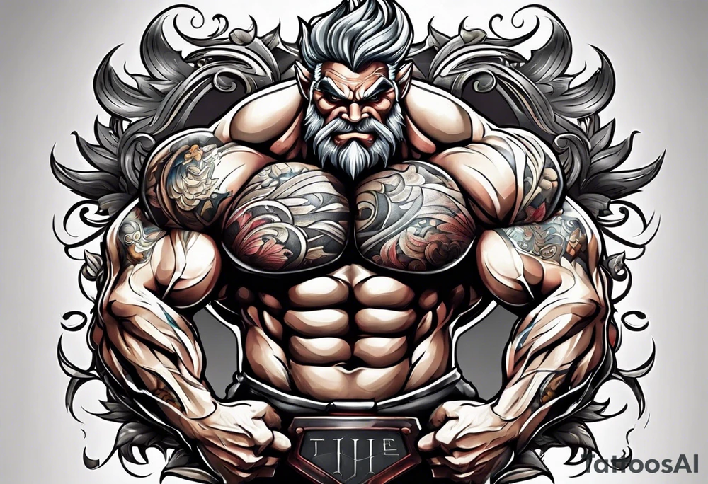 Old bodybuilder monster tattoo idea