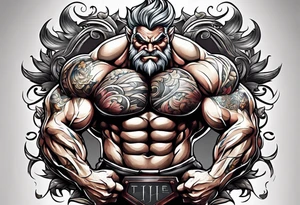 Old bodybuilder monster tattoo idea