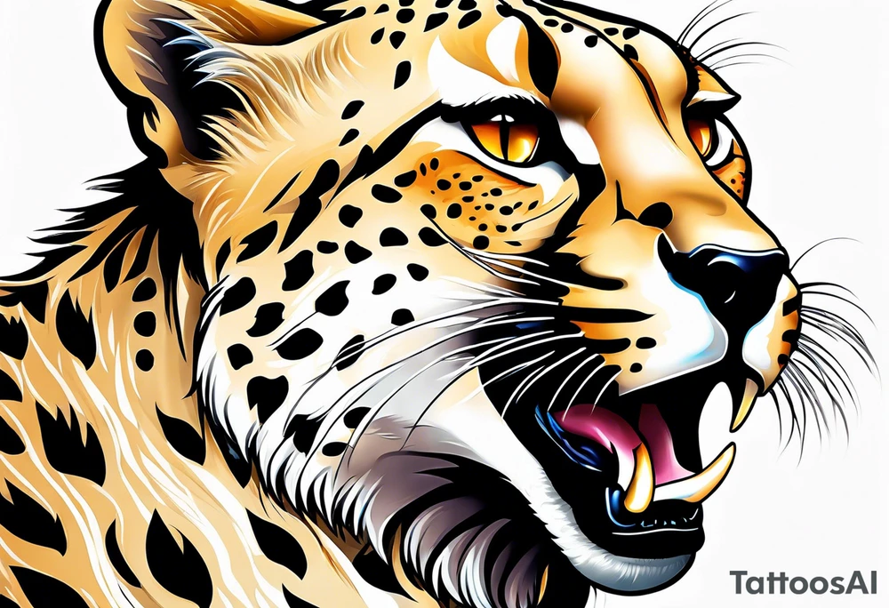 Cheetah with mouth open tattoo idea