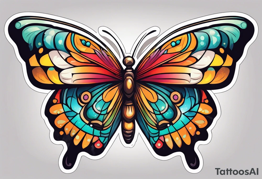butterfly old school traditional vintage bold colorful tattoo idea