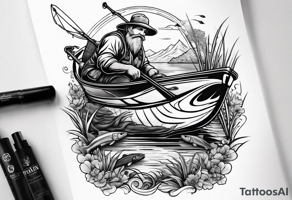 fisherman at the pond tattoo idea