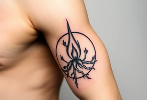 flame in a roots circle, with little sprouts on the outer circle tattoo idea
