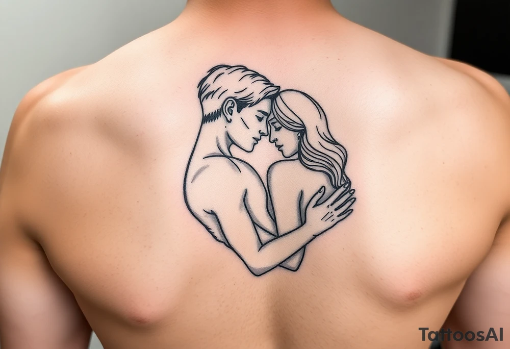 sketch style of lovers embracing, showing intimacy and a love deeper than words tattoo idea