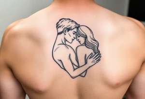 sketch style of lovers embracing, showing intimacy and a love deeper than words tattoo idea