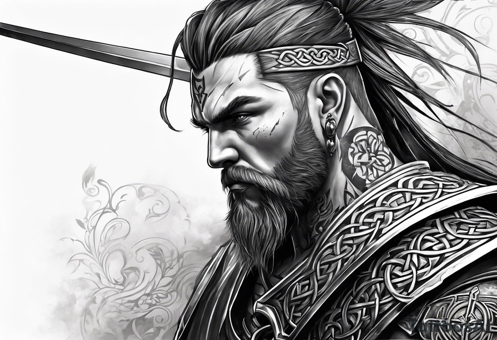 Celtic warrior facing left with sword drawn full body tattoo idea