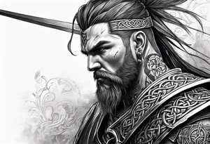 Celtic warrior facing left with sword drawn full body tattoo idea