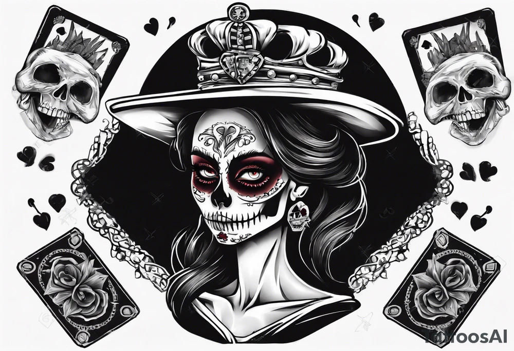 santa la muerta with money and crown
on the card tattoo idea