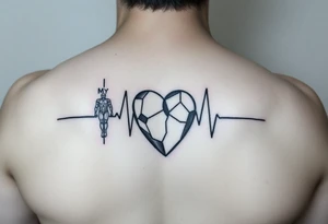 Heartbeat line with a ironman dangling from leftside with the words: My BB My Ironman going through the middle forming a cross with the heartbeat tattoo idea