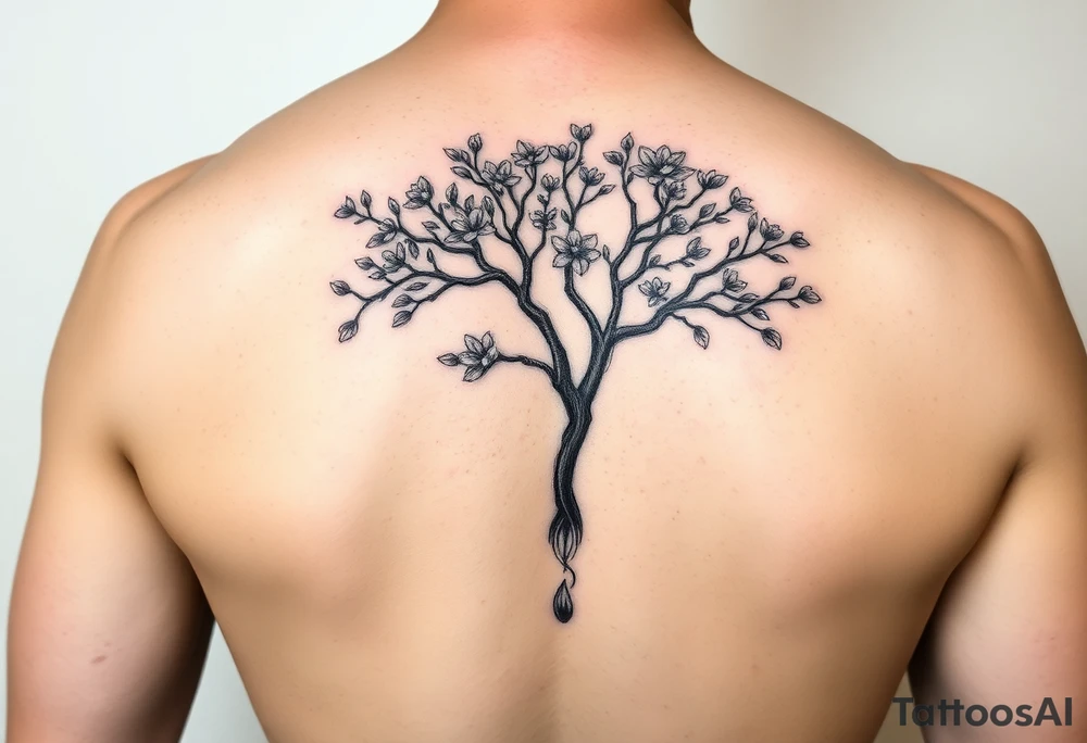 jacaranda tree no leave or  no flowers with lace drop embellishment feminine tattoo idea