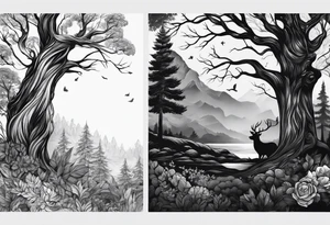 forearm sleeve, time, forest, kids tattoo idea
