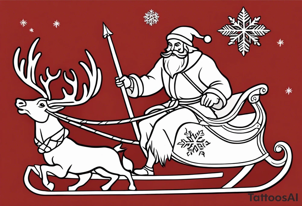 There will be a rope going down from it 
To which Santa Claus's sleigh is tied, but in the sleigh with reindeer there will be a krampus instead of a grandfather and they will be surrounded by a large snowflake tattoo idea