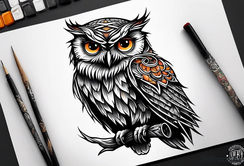 angry owl wrapping and center console boat tattoo idea